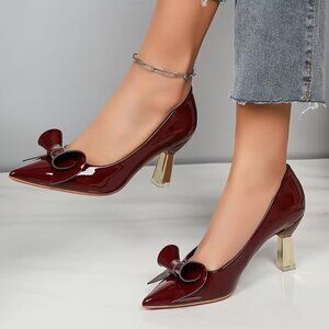 Ladies Elegant Patent Leather kitten heel Pump Dress Shoes US Size 9 Burgrundy